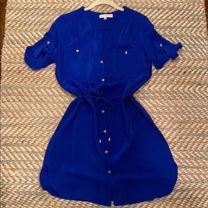 Blue silk utility shirt dress